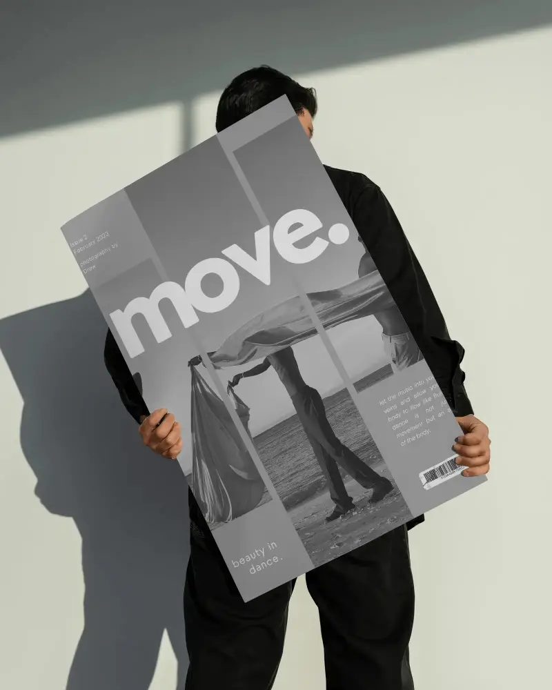 Man Holding Large Poster Mockup For Creative Marketing Project Presentation