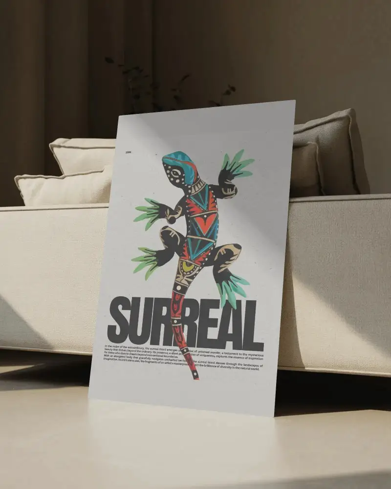 Modern Minimalist Poster Mockup Leaning Against Sofa In Contemporary Living Room Interior