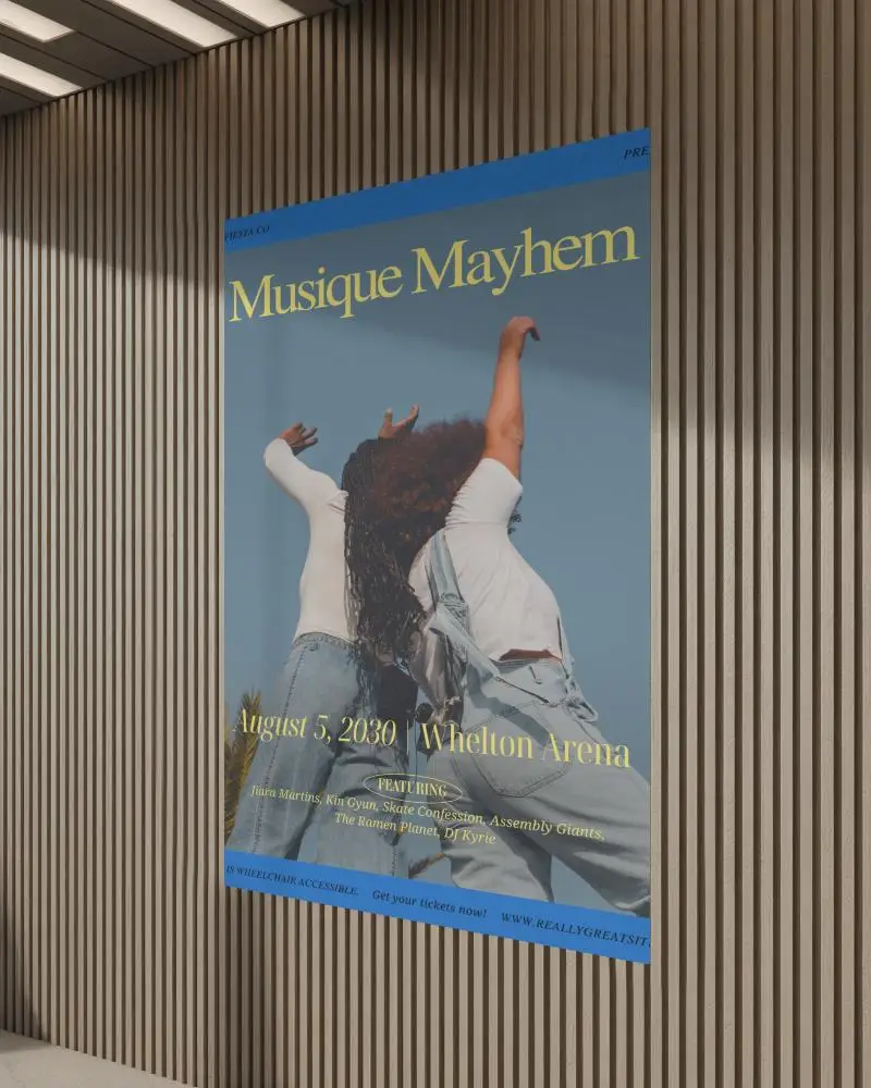 Sleek Minimalist Poster Mockup Displayed On Modern Wooden Panel Wall For Creative Designs