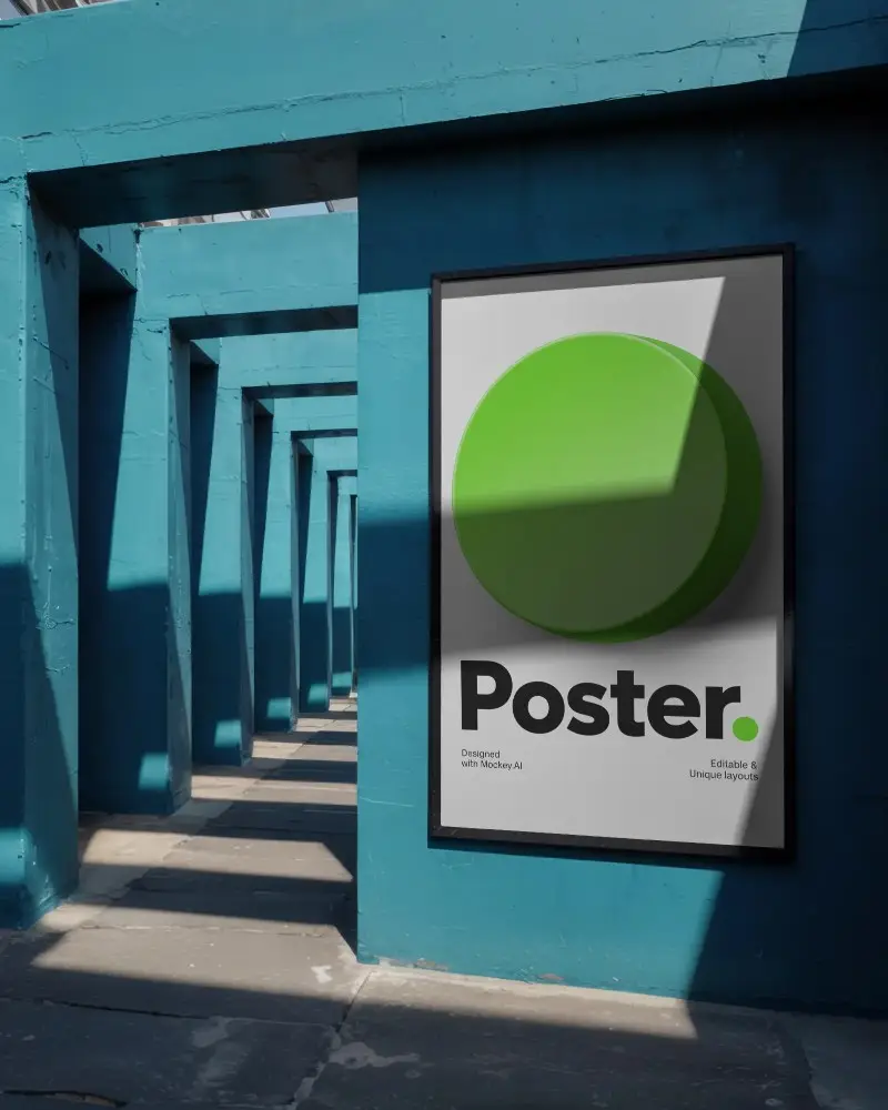 Outdoor Urban Poster Mockup On Architectural Wall With Long Shadow And Pathway Light
