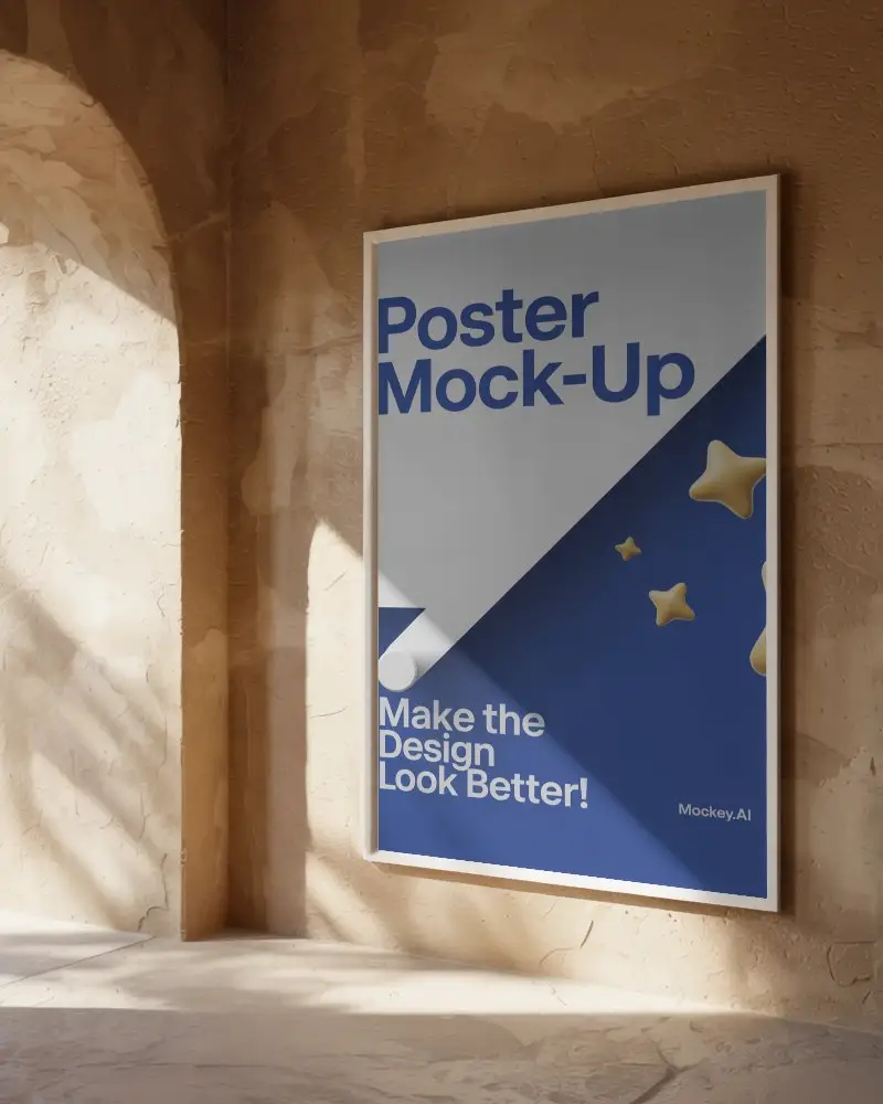Elegant Poster Mockup On Textured Wall With Natural Light Shadow Play Background