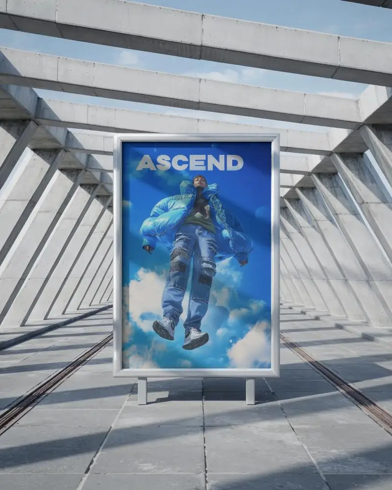 Modern Urban Poster Mockup With Concrete Structure Background For Advertising Display