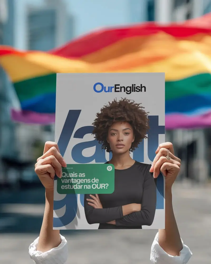 Hands Holding Blank Poster Mockup Outdoor City Pride Flag Background Street