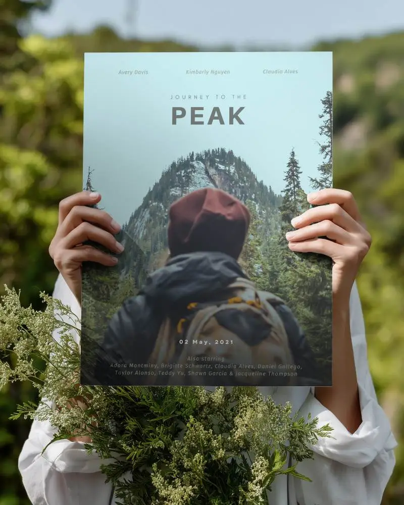 Person Holding Blank Poster Mockup Outdoor Nature Background Floral Greenery Nature Themed