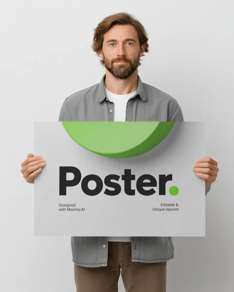 Man Holding Large Blank Poster Mockup For Advertisement Display And Promotion