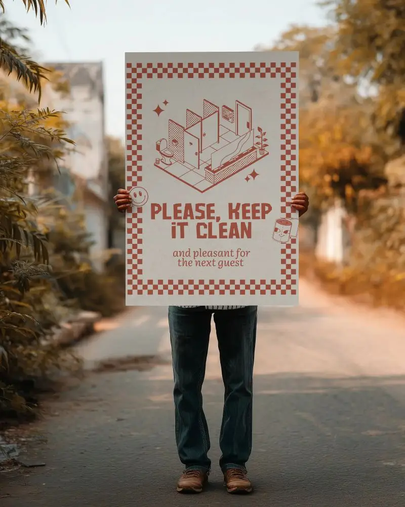 Person Holding Large Empty Poster Mockup On Urban Road Background For Design Use