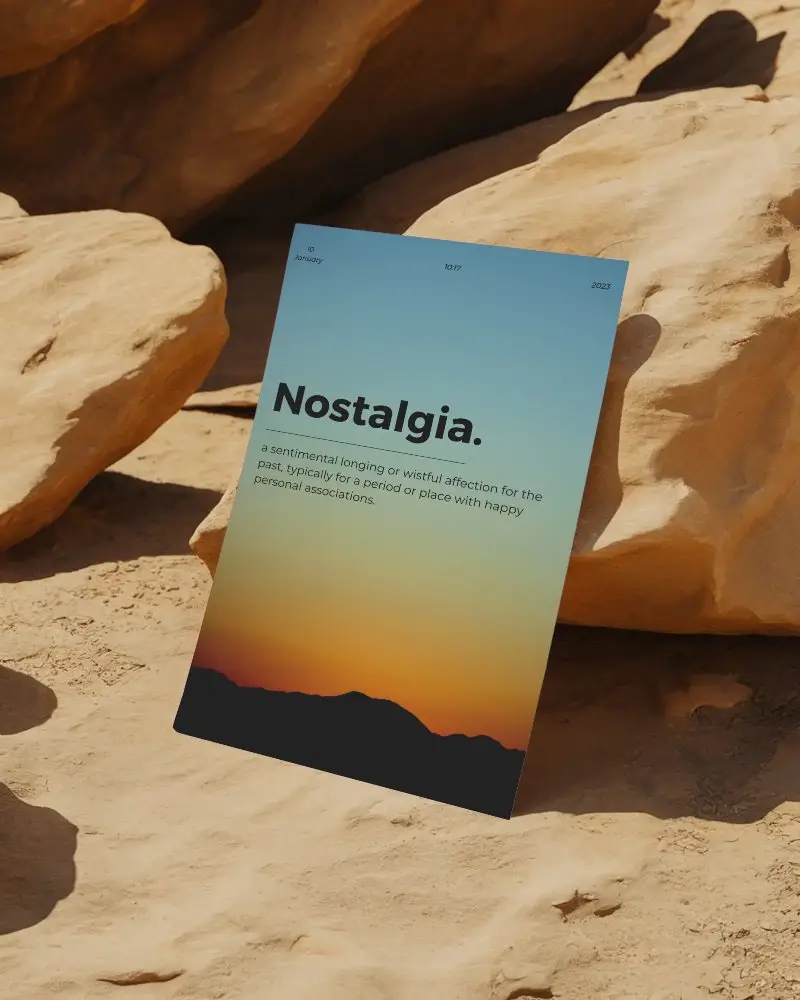 Paper Poster Mockup Standing Against Sandstone Rocks In Sunny Desert Environment Natural Light And Shadows Rugged Terrain Outdoor Presentation Template