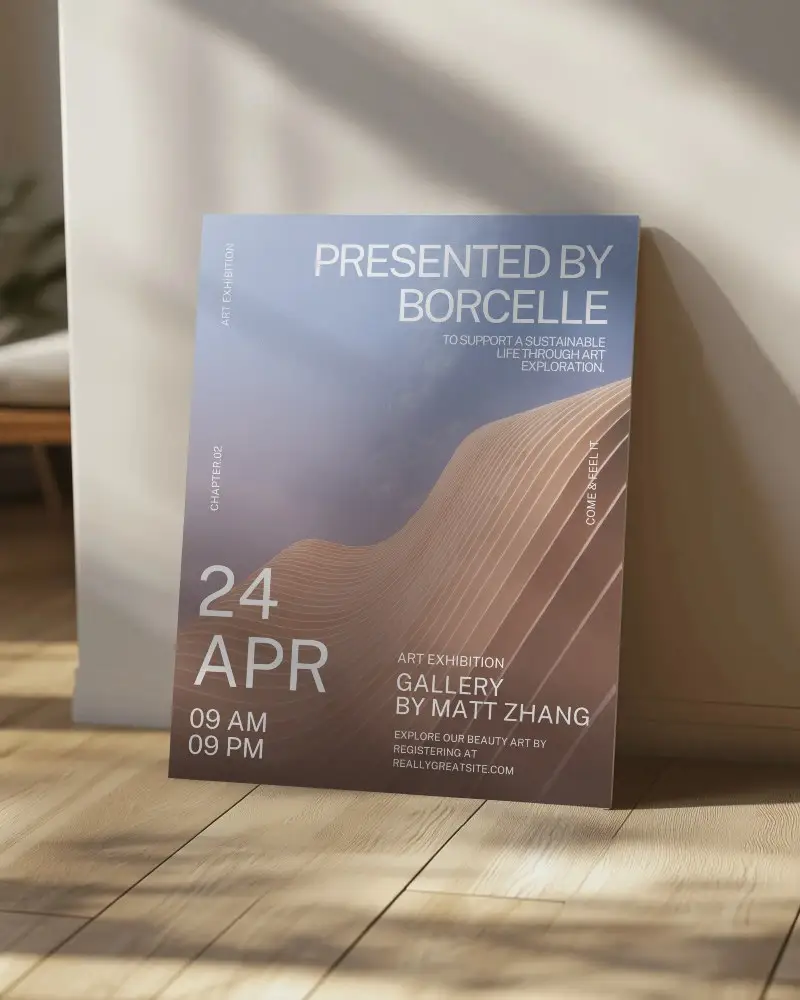 Indoor Square Poster Mockup On Wooden Floor Against Wall With Soft Shadows Modern Interior Presentation