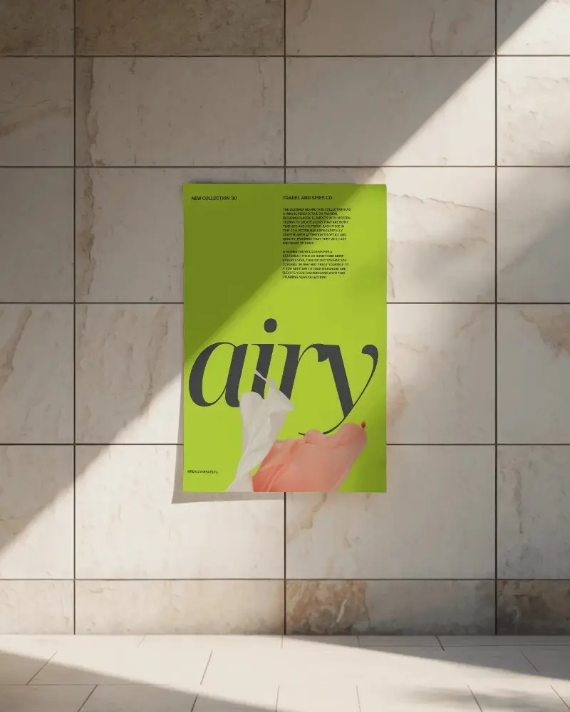 Vertical Poster Mockup Display On Modern Marble Tiles Background With Sunlight Shadow Effect