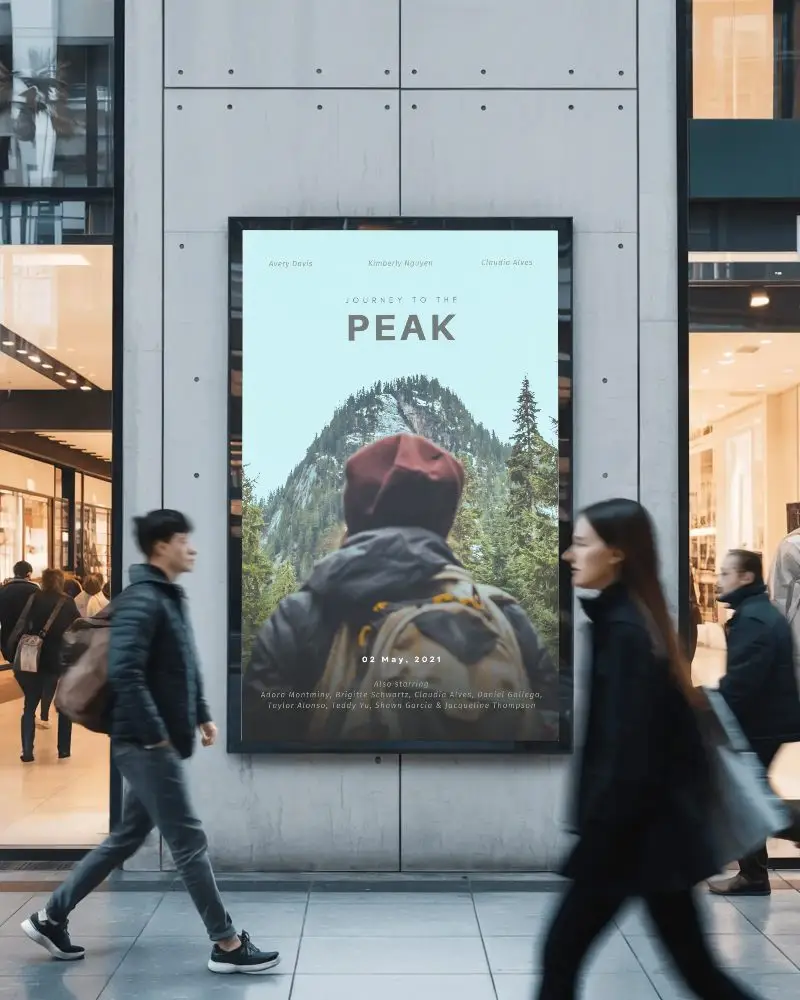 Realistic Urban Advertisement Poster Frame Mockup Outdoor Display In Pedestrian Shopping Area