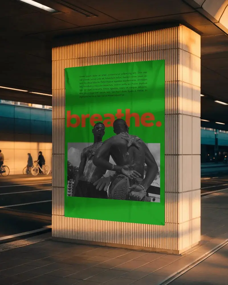 Urban Poster Mockup On Textured Wall Under Bridge With Sunset Lighting Effect