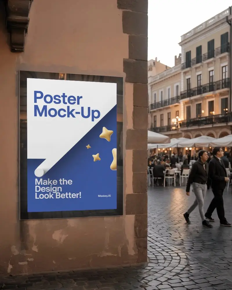 Outdoor Poster Mockup On Urban Building Wall For Retail Advertisement Display