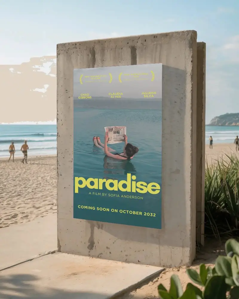 Beachside Concrete Poster Mockup With Sandy Background And Ocean View For Designs