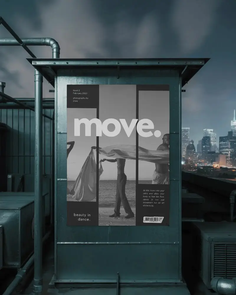 Urban Industrial Poster Mockup On Metal Structure With Cityscape Background At Night