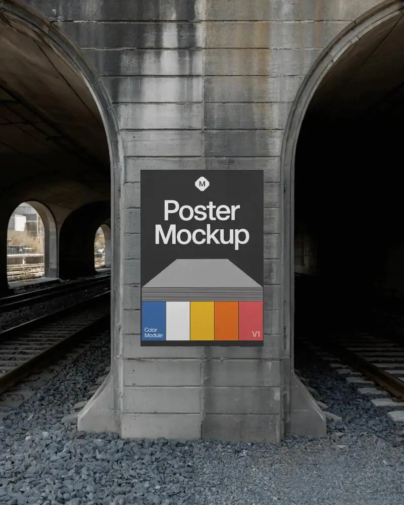 Urban Railway Bridge Poster Mockup Blank Grunge Wall Background Ad Concept Design