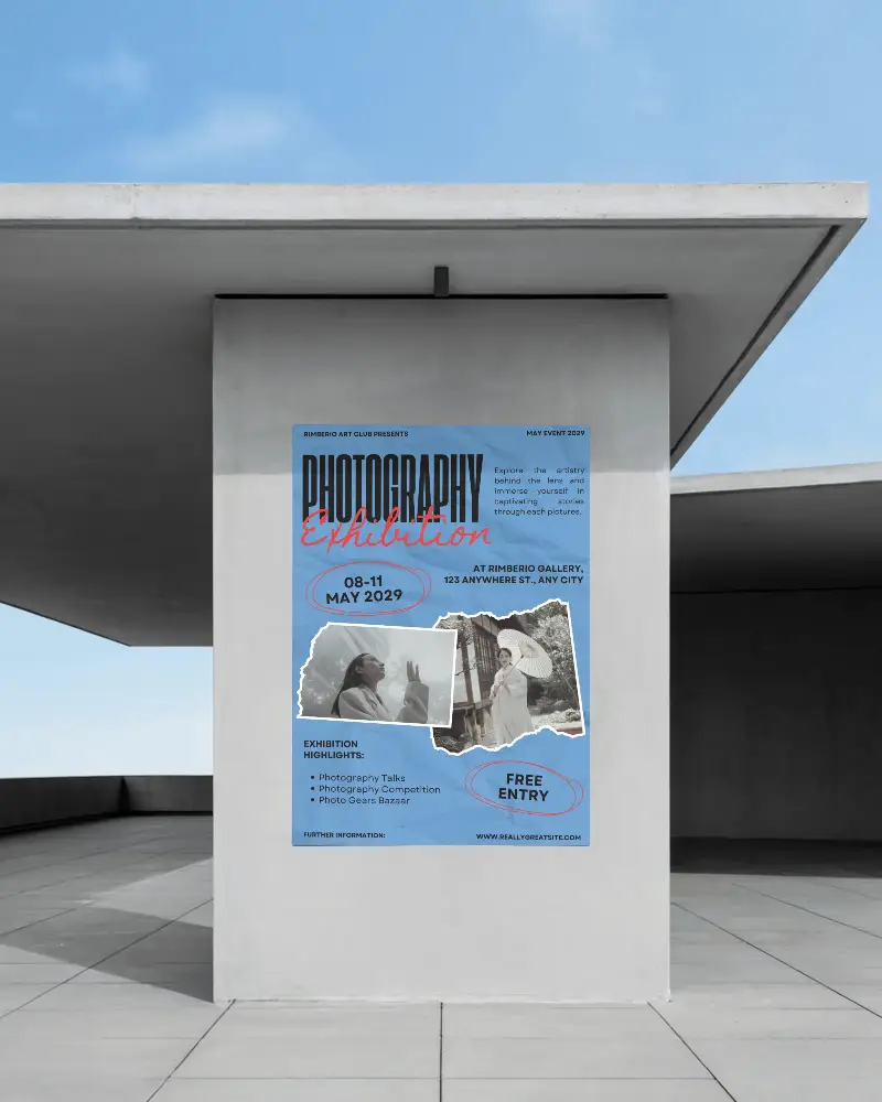 Modern Outdoor Poster Mockup On Concrete Wall With Clean Minimal Architecture Background