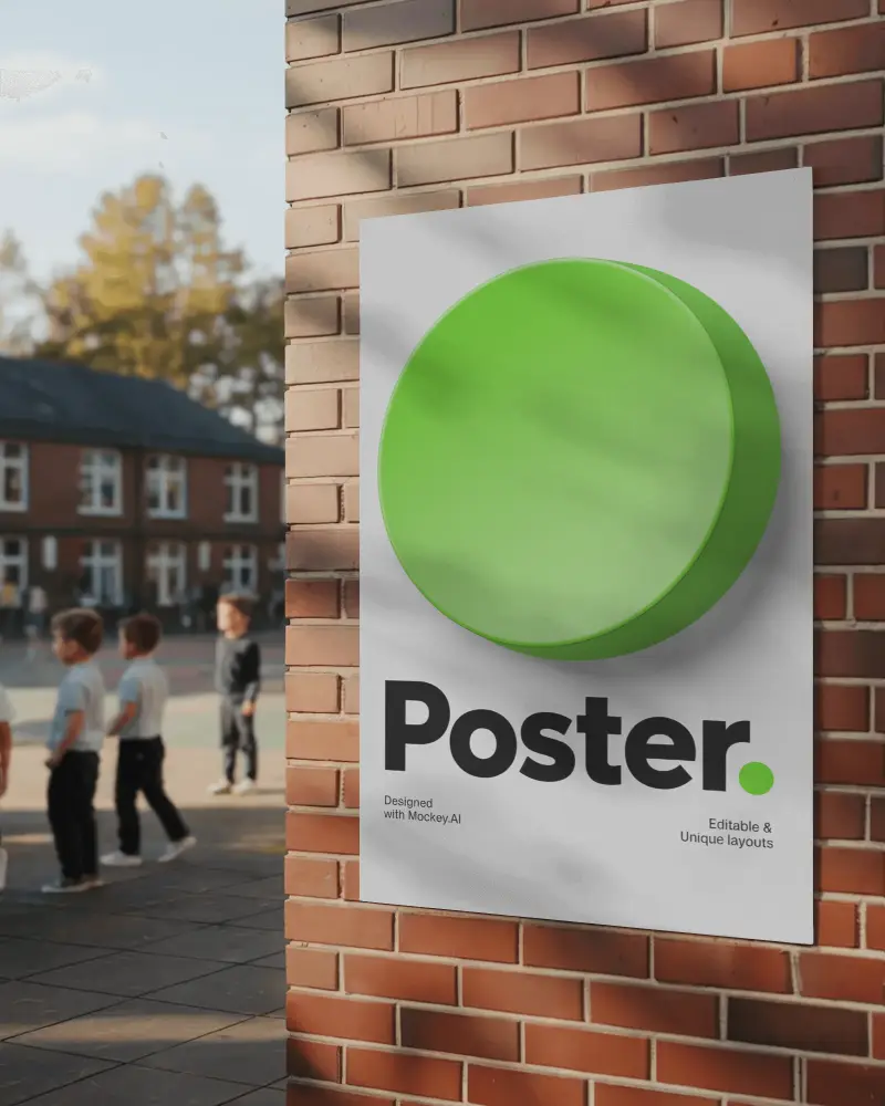 Vertical Outdoor Brick Wall Poster Mockup Sunny Day Schoolyard Background Urban Display