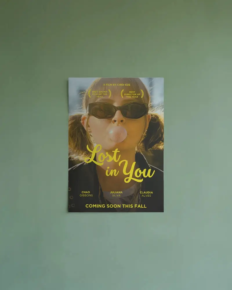 Vertical Paper Poster Mockup Display With Textured Wall Background Simple Style