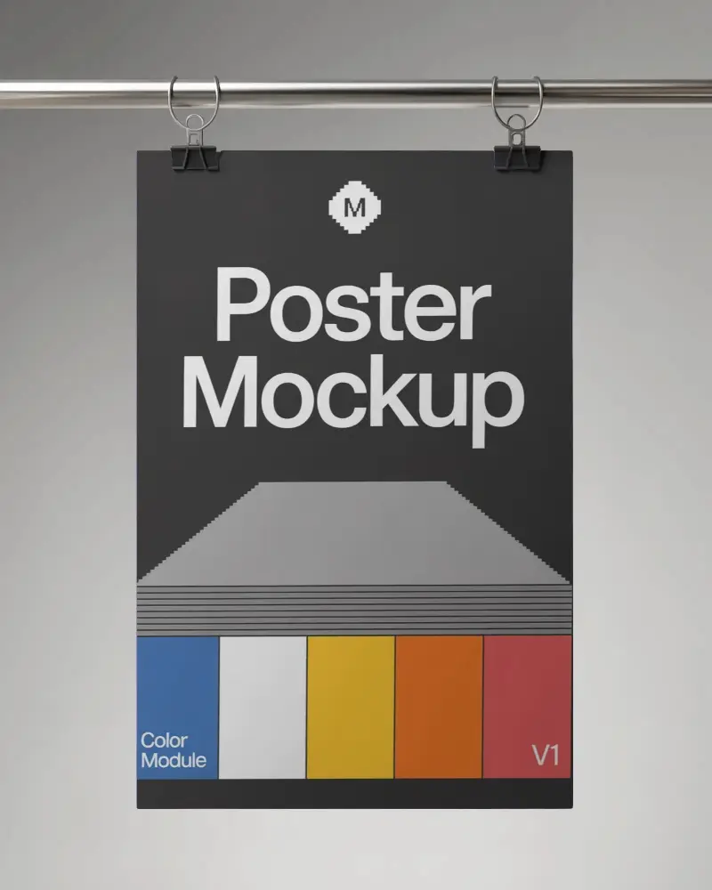 Creative Poster Mockup With Clips On Rail For Promotional Display Concept