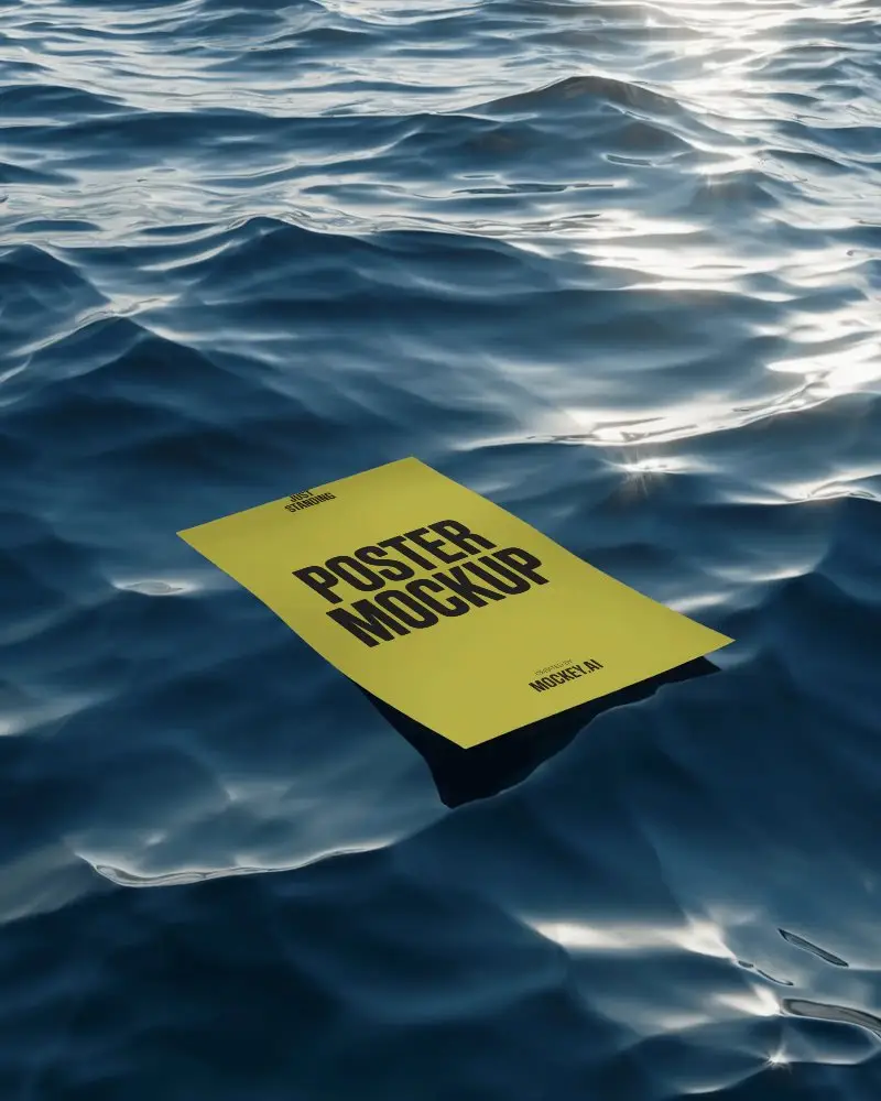 High Quality Floating Poster Mockup Realistic Water Surface For Creative Display Designs