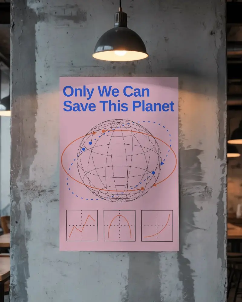 Industrial Style Wall Poster Mockup With Hanging Light And Textured Background