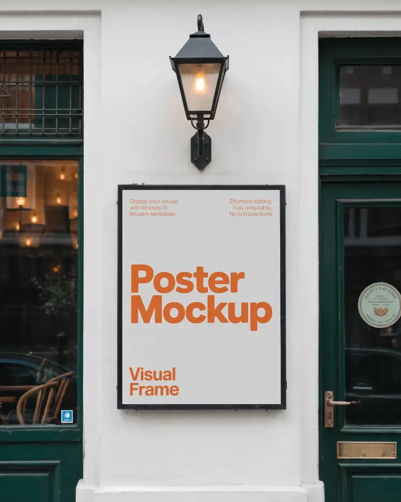 Outdoor Poster Mockup For Cafe Shopfront Wall Mounted Signage Display Design