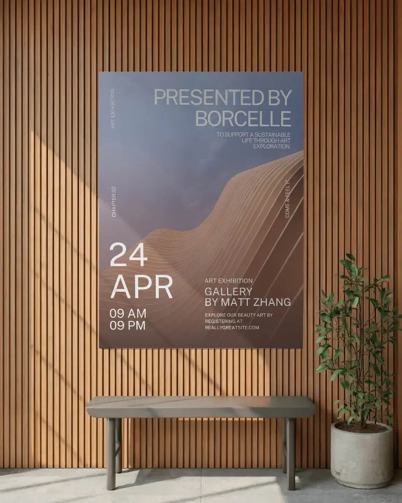 Minimalist Wall With Natural Light Shadow Bench And Plant Pot For Poster Display Mockup