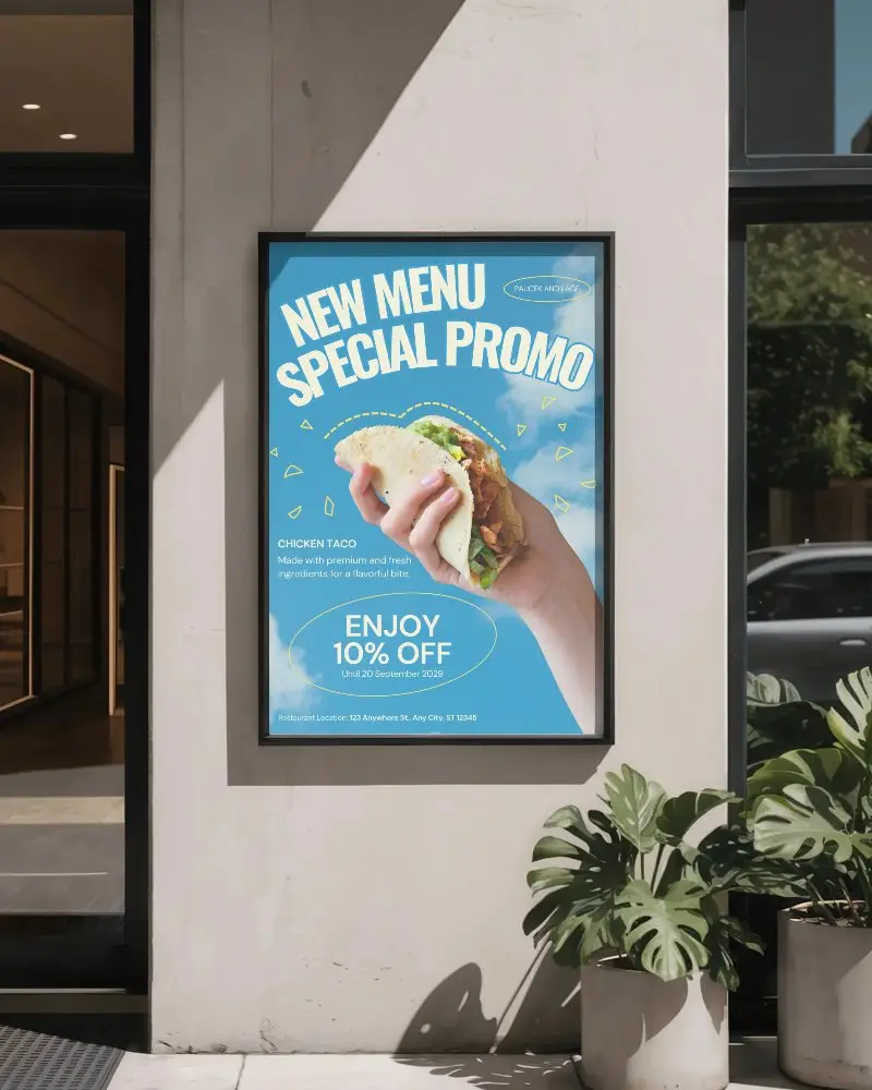 Modern Minimalist Outdoor Poster Mockup With Urban Plant Decoration And Natural Light