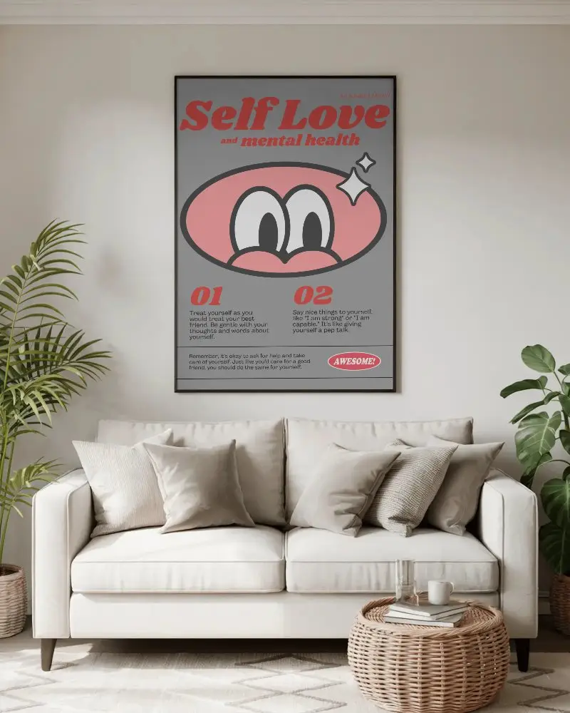 Modern Minimalist Living Room Poster Mockup With Sofa And Plants For Interior Design Showcase