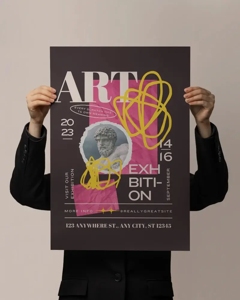 Portrait Poster Mockup With Blank Design Space Handheld By Individual In Jacket