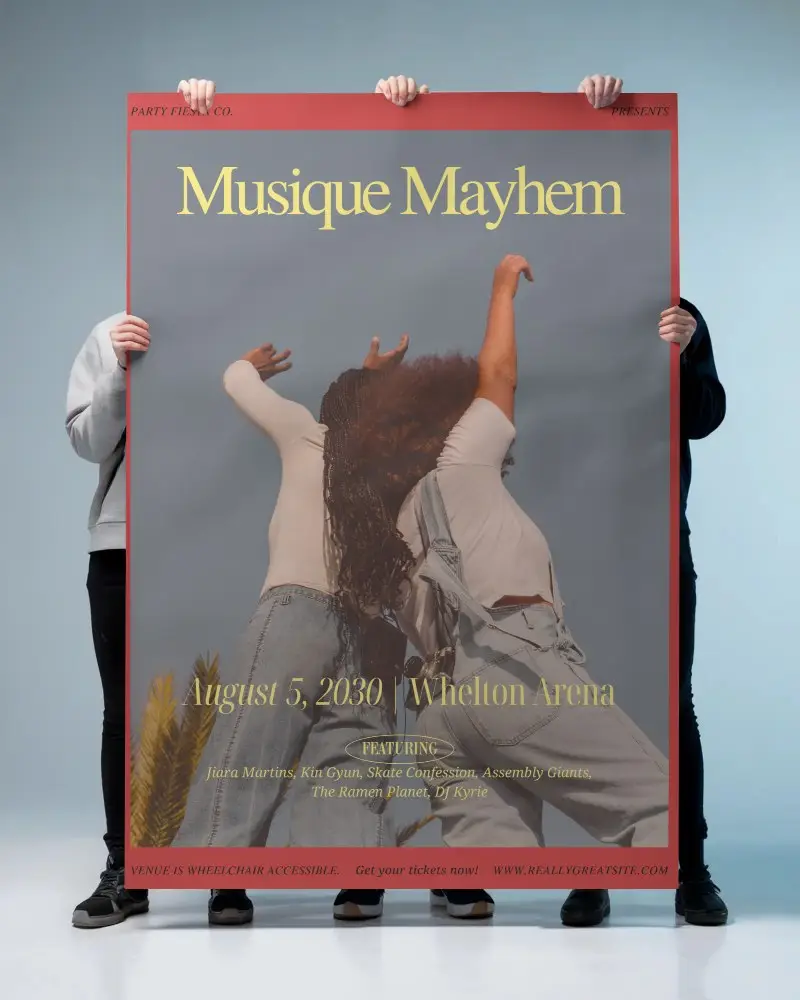 Three People Holding Large Blank Poster Mockup For Advertising Promotion Use