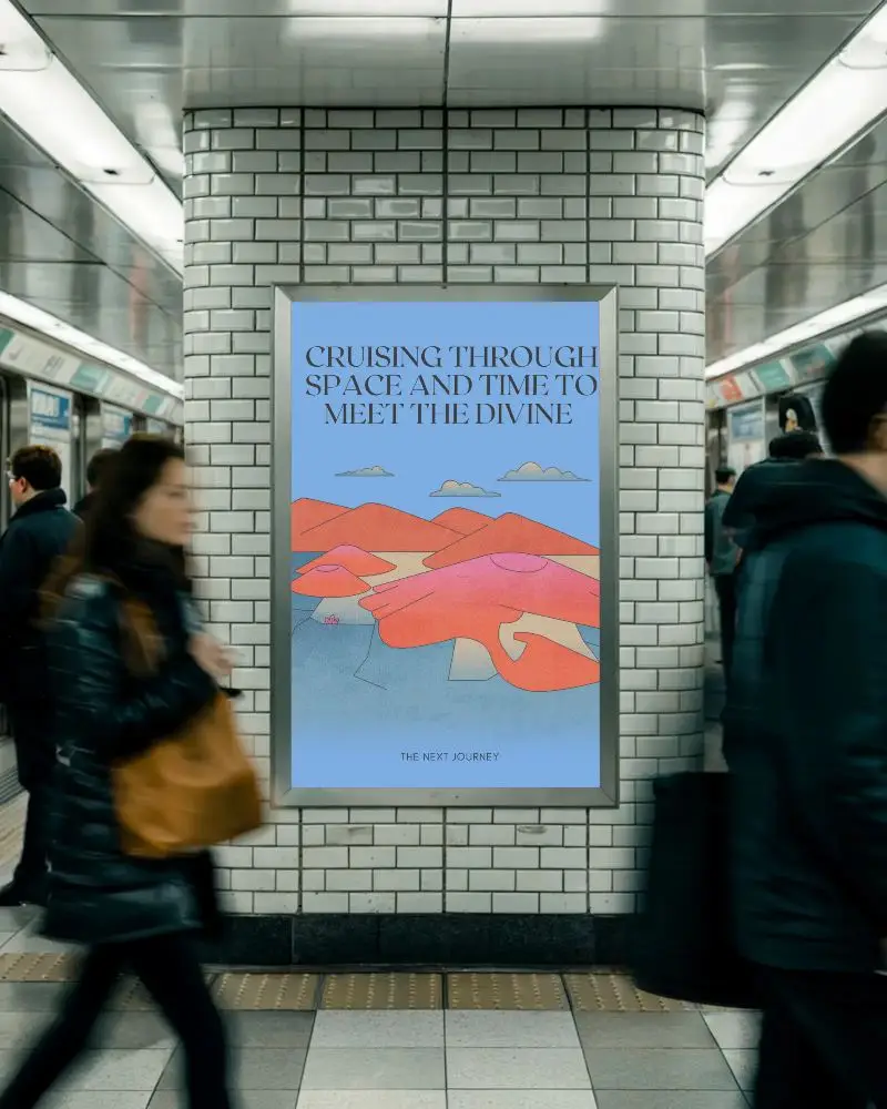 Subway Station Blank Poster Mockup With People Moving Pedestrian Ad Space