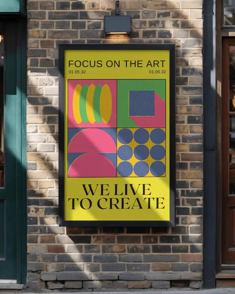 Outdoor Poster Mockup On Exterior Brick Wall With Lighting And Shadows Effect