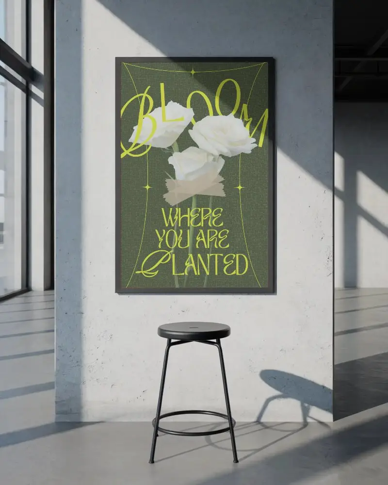 Blank Wall Poster Mockup In Contemporary Room Setting For Art Display Presentation