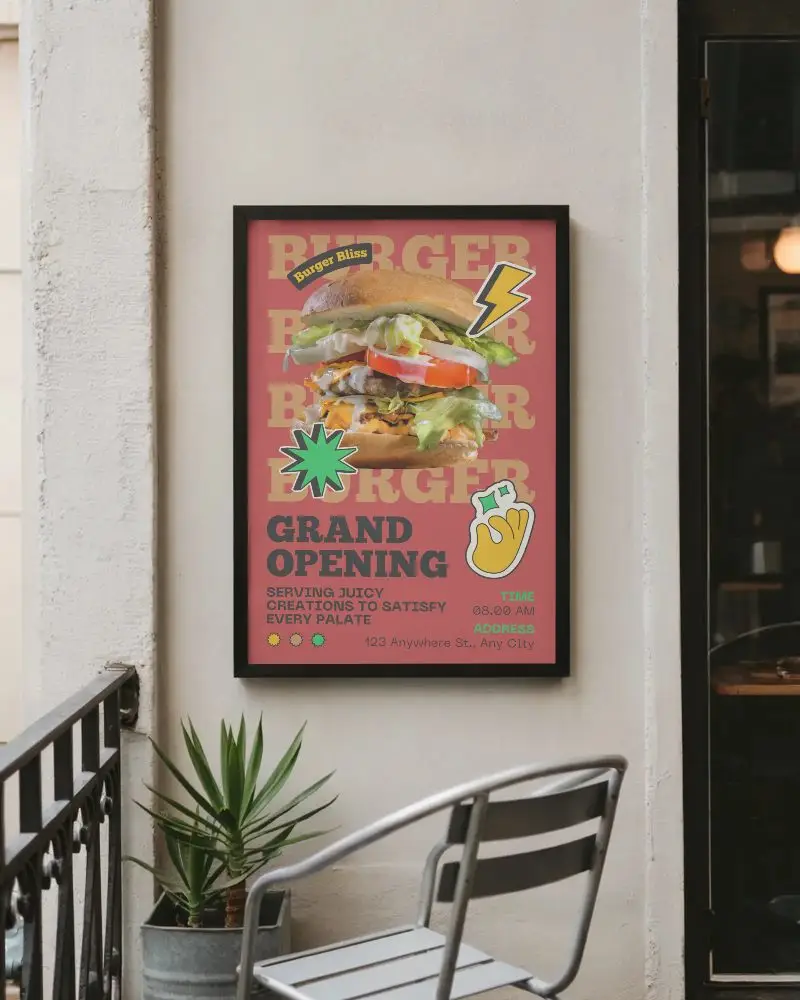 Blank Poster Mockup On Textured Wall With Plant And Metal Chair Urban Modern Aesthetic Inspiration