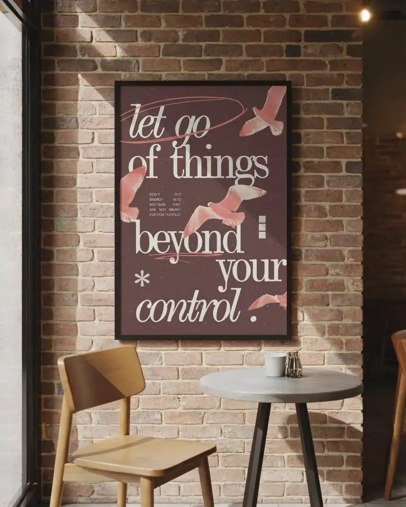 Minimalist Poster Mockup On Exposed Brick Wall With Modern Cafe Chair And Table Setting