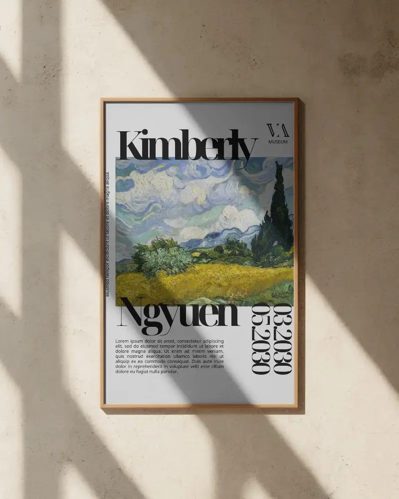 Minimalist Vertical Wall Poster Mockup In Sunny Textured Room For Design Display