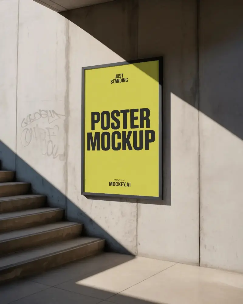 Urban Staircase Wall Mounted Poster Mockup Natural Light Shadow Play
