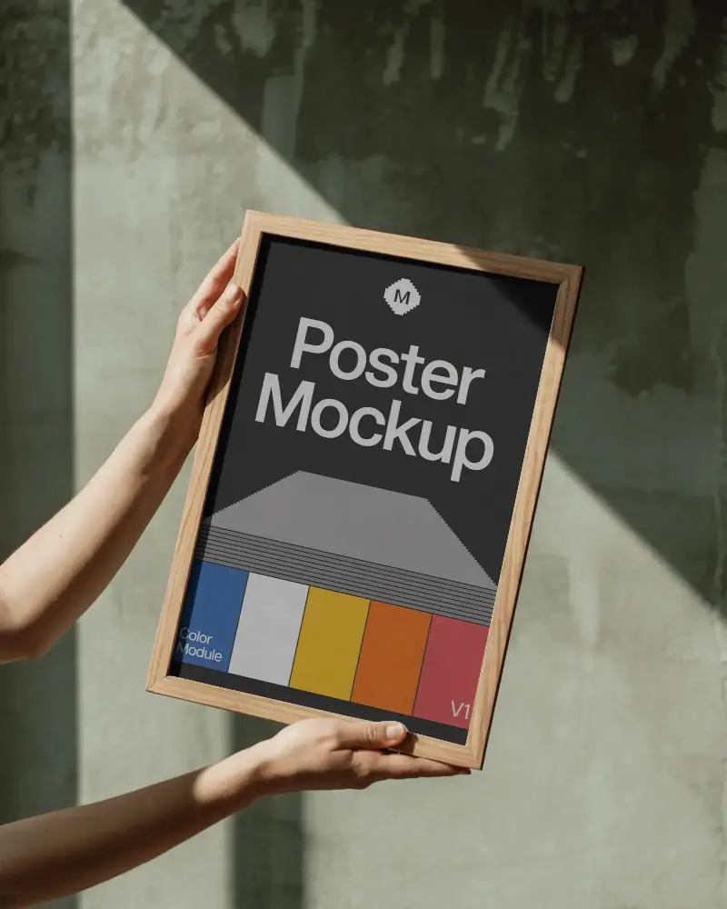 Holding Minimalist Poster Mockup With Natural Light And Texture Background For Design Display