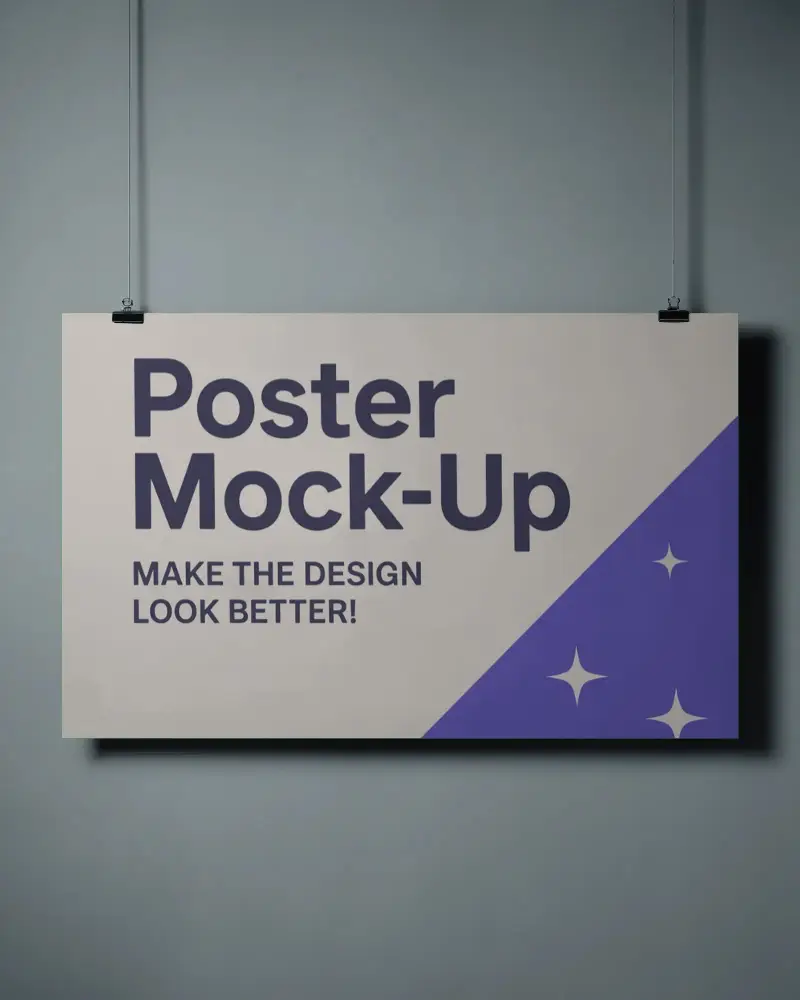 Hanging Poster Mockup On Wall For Custom Artwork Display And Design Presentation