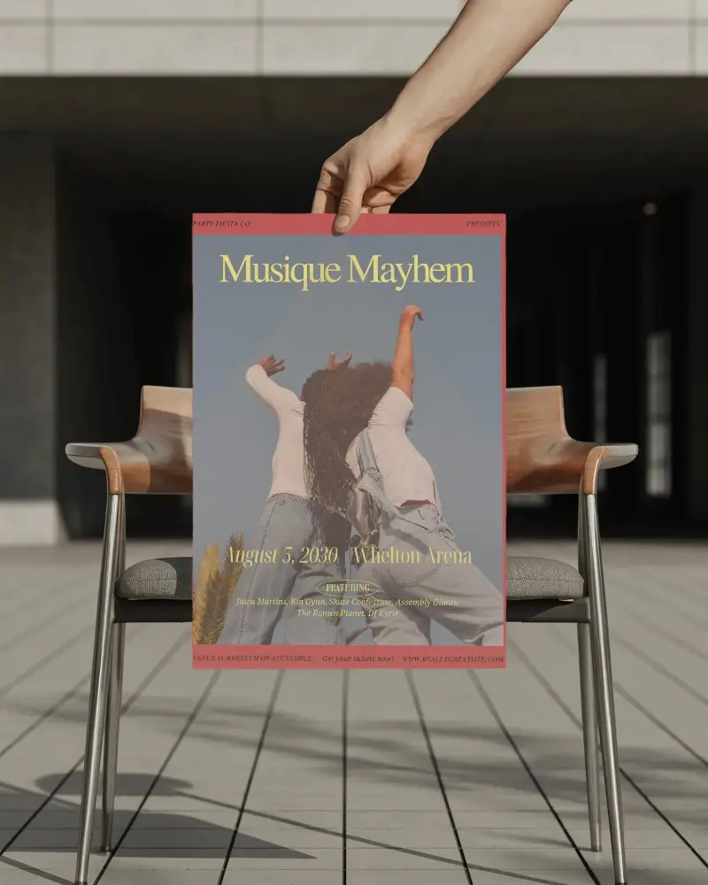 Minimalist Hand Held Poster Mockup With Modern Chair Background For Clean Design Showcase