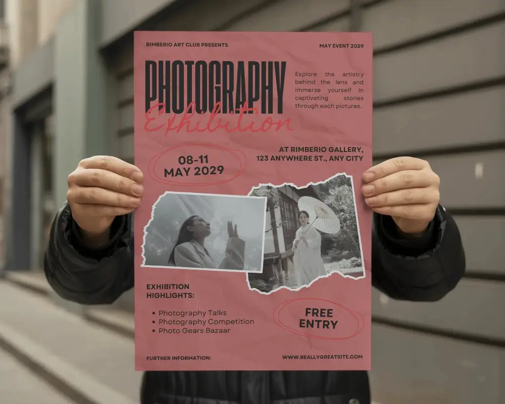 Person Holding Blank Portrait Poster Outdoor Street Background Advertisement Mockup