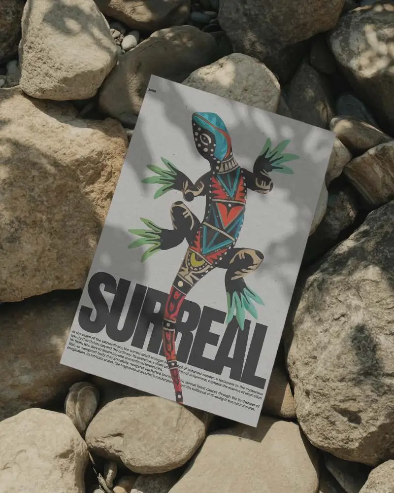 Vertical Poster Mockup Placed On Rocky Surface With Natural Light Shadow Effect