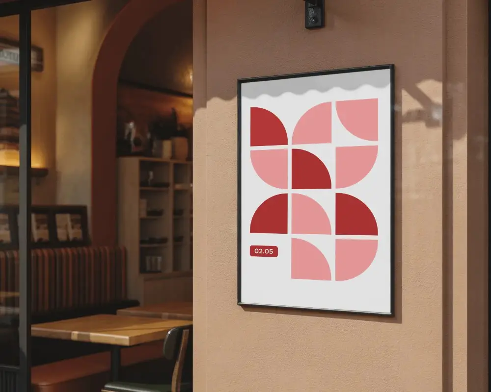 Blank Vertical Poster Mockup On Exterior Cafe Wall Realistic Business