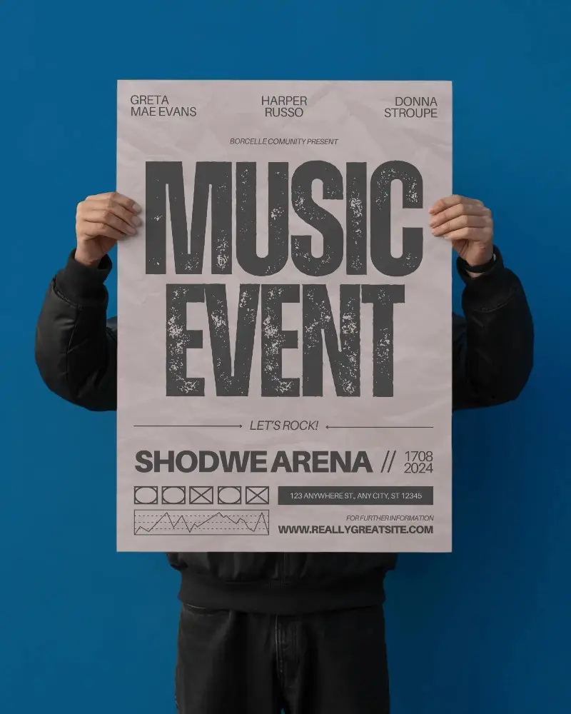 Blank Poster Mockup Held By Individual With Visible Hands Against Simple Backdrop