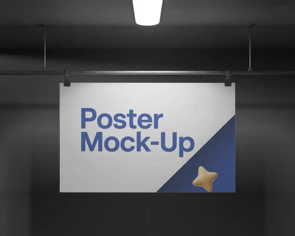 Hanging Blank Poster Mockup Industrial Ceiling Lighting Modern Minimalist Design Frame