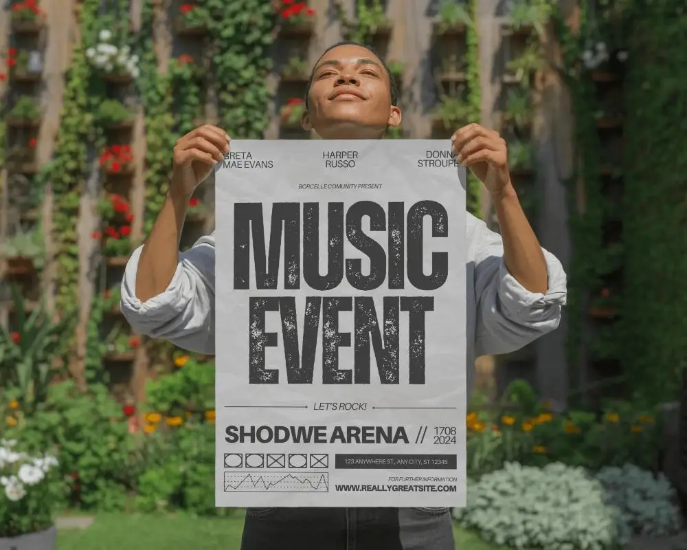 Outdoor Poster Mockup Person Holding Blank Paper For Advertisement Promotion