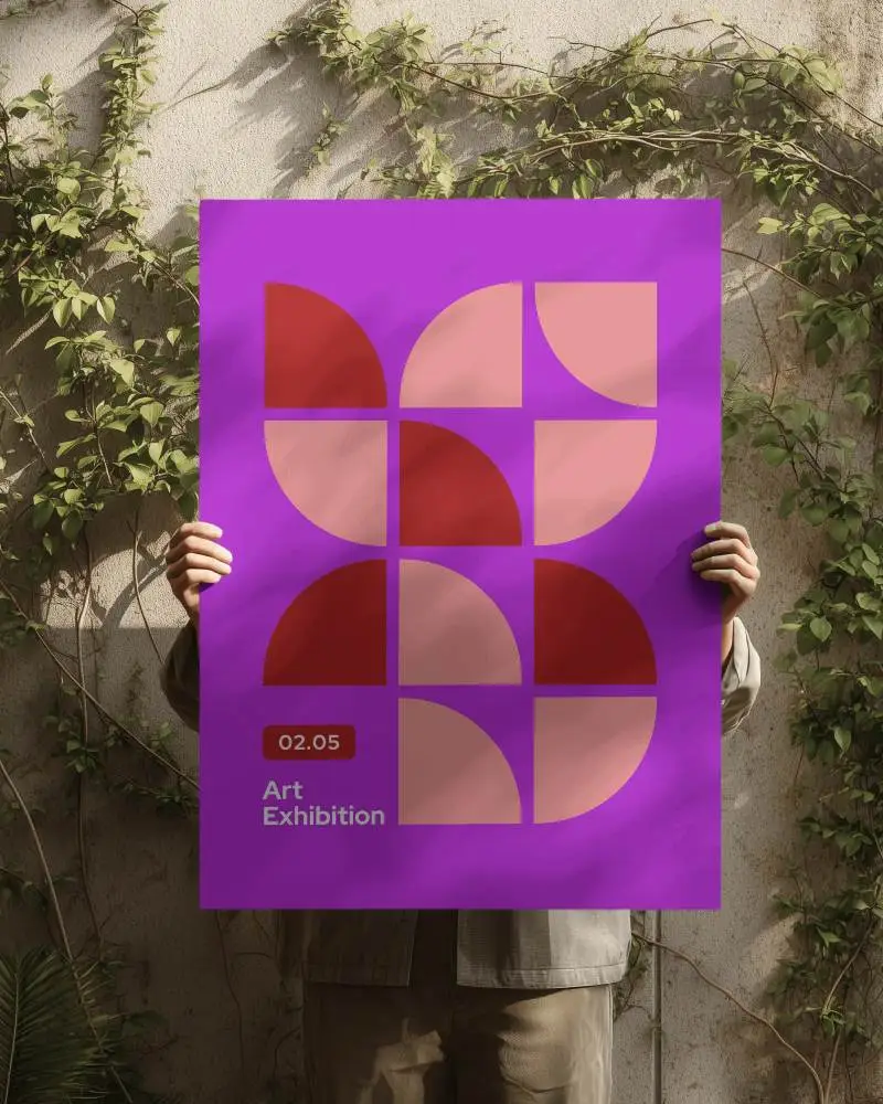 Minimalist Poster Mockup Held In Hands With Vines And Texture Wall Nature Theme