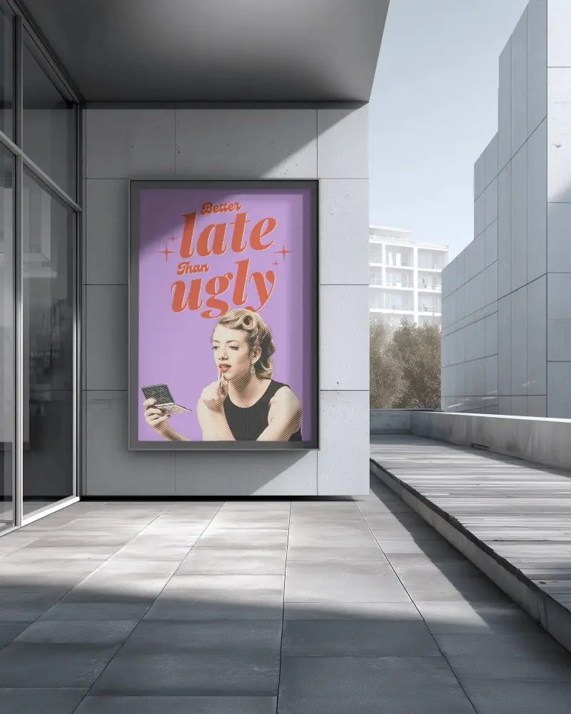Commercial Poster Mockup On Concrete Wall With Reflections And Shadows