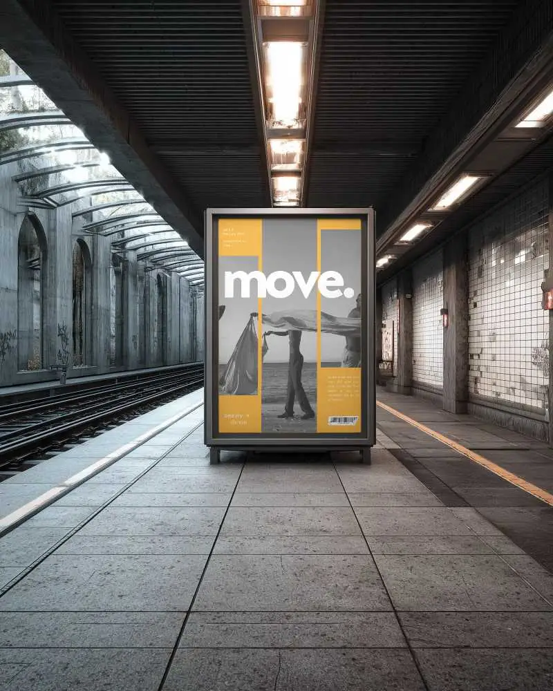 Urban Train Station Poster Mockup For Promotional Content And Marketing Strategy